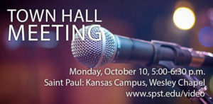 Town Hall meeting event information at the Wesley Chapel on the Kansas City campus