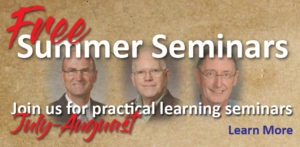 "Free Summer Seminars" events information with "join us for practical learning seminars" on graphic