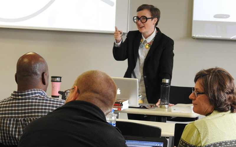 minister Casey Sigmon teaches to a class of ministry students.