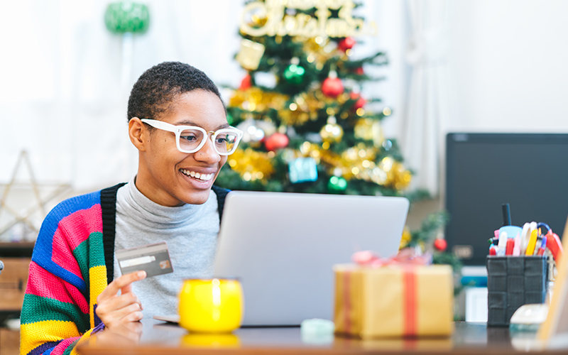 Woman buying holiday presents online